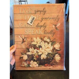 Live Love Care Speak Hummingbird Floral Canvas Art Print 12x16